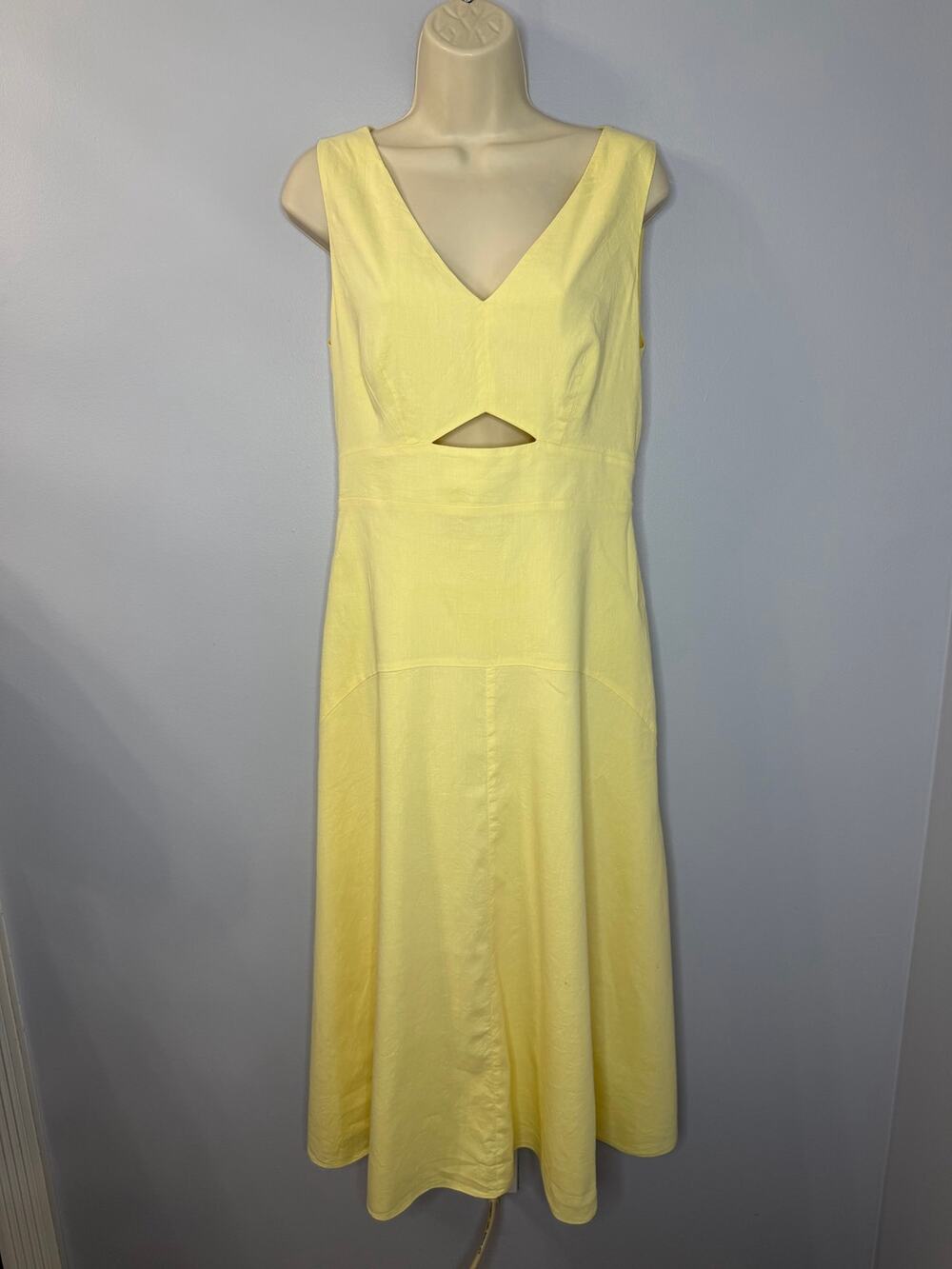 Theory Cutout Linen Blend Midi Dress Yellow Classic Casual WardrobeWomen's 8